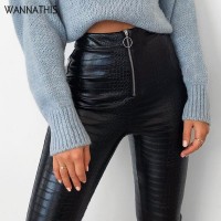 WannaThis Pu High Waist Faux Leather Pants Women leggings Skinny Office Ladies Trousers Casual Slim Black Straight Pencil Pant